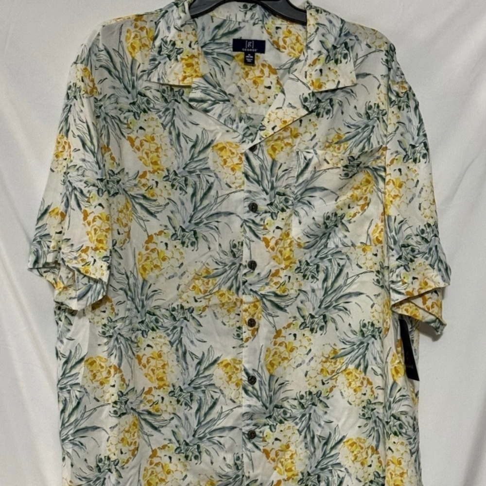 George Hawaiian Pineapple Shirt XL Rayon Button Up Camp Shirt NWT
